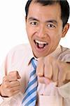 Businessman fighting by fist on white background.