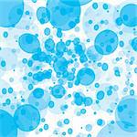 Blue water bubbles abstract background with transparent circular elements