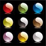nine ying yang web round icons with outer glow in bright colors