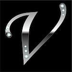 vector silver metallic letter V with stripes isolated