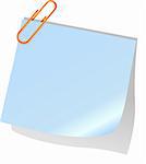 blue posted note and paperclip - isolated over white background
