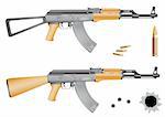 Ak-47, bullets and gunshot holes isolated on the white background