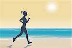 Illustration of woman running on a beach at sunset