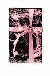 Wrapped romantic gift box with pink ribbon, isolated on white.