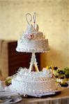 Big wedding cake consisting of two parts