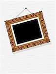 empty picture in decorative frame on wall vector illustration