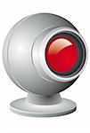 Webcam illustration with red lens isolated on white background - vector