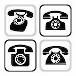 Collection of classic black desk phone silhouettes or icons, web elements, vector illustration. File contains eps 8 and hi res jpeg.