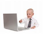 Child Business Prodigy Using a Laptop Computer on White Background