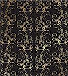 Vector black and golden decorative seamless floral ornament