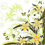 Cadre floral grunge avec papillon, élément de conception, illustration vectorielle