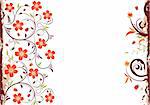 Grunge floral frame with ladybug, element for design, vector illustration