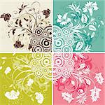 Four floral background with circle, element for design, vector illustration