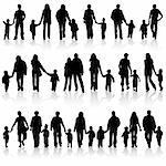 Big collect vector silhouettes of parents with children, element for design