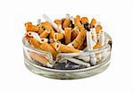 Cigarettes in an ashtray isolated on white background