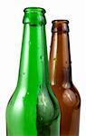 Two beer bottle covered with water drops, isolated on white