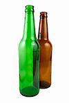 Two beer bottle covered with water drops, isolated on white