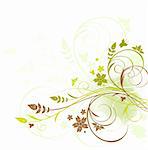Grunge brown and green floral background with butterfly