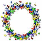 Circular frame of flying butterflies with copyspace