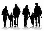 Vector drawing families with a child for a walk