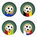 Composition with soccer ball over countries flags. Group D in a soccer championship.