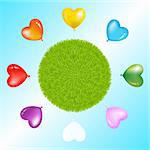 Colorful Heart Shape Balloons Around Grass Ball