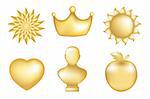 Set Of  Golden Icons, Isolated On White