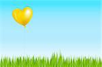 Yellow Heart Shape Balloon Like As Sun Above Grass