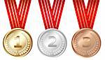 Golden, Silver, Bronze Medals, Isolated On White