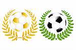 Two Soccer Balls (Classic and Golden) With Wreathes, Isolated On White