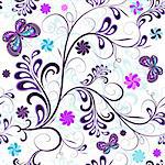 Seamless floral pattern with butterflies and flowers (vector)