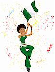 Black Girl Nigeria Soccer Fan with flag. Editable Vector Illustration