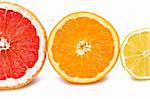 Three different citruses fruits on white background