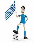Smiling cartoon style soccer player with ball and Greece flag