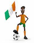 Smiling cartoon style soccer player with ball and Ivory Coast flag