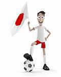Smiling cartoon style soccer player with ball and Japan flag