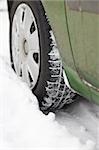 Car wheel is stuck in the snow