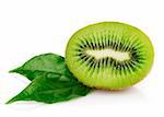 fresh kiwi fruits with green leaves isolated on white background