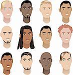 Vector Illustration of 12 men faces. Men Faces #3.