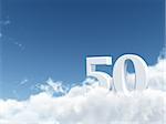 the number fifty - 50 - on clouds - 3d illustration