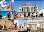 composite image with monuments in Montpellier, Languedoc Roussillon, France