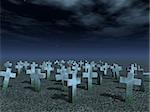 stone crosses under dark night sky - 3d illustration