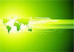 Vector illustration of green abstract hi-tech Background with Glossy world map
