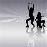 Dancing Girls - dance silhouettes, background illustration, vector