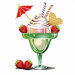 Icecream in a glass with strawberries. Full scalable vector graphic included Eps v8 and 300 dpi JPG.