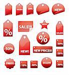 set of vector price tags, labels in red color