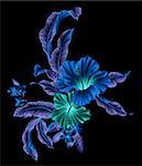 blue flower with lighting in a black background