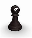 black chess pawn with comic face - 3d illustration
