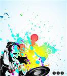Abstract Colorful Music Event Background with Dj Shape and Rainbow Colours