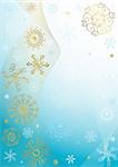 Abstract christmas blue frame with white and golden snowflakes and lines (vector)